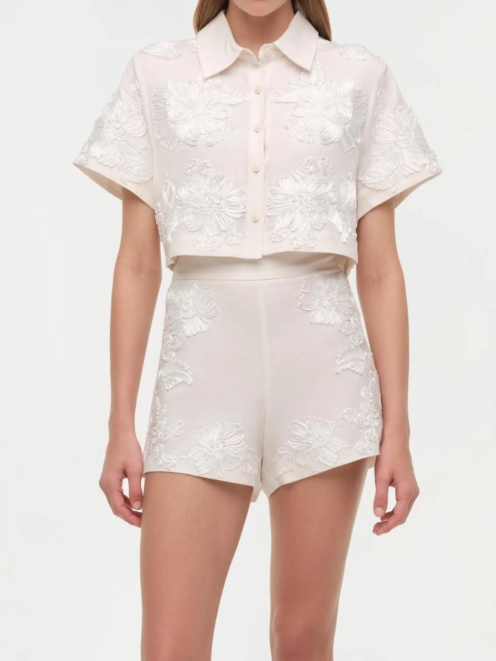 SIMKHAI Callie Soutache Linen High Waist Shorts Ivory XS